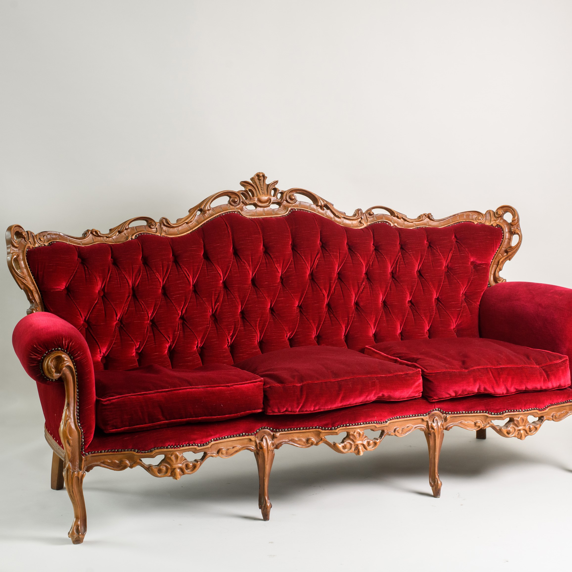 Vintage Ruby Red Velvet 3 Seater Always Eventive