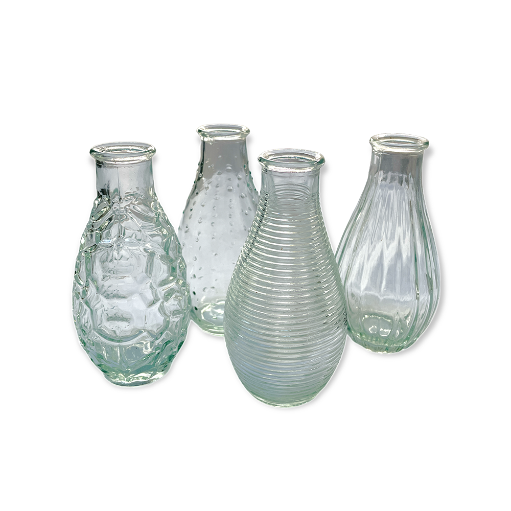 The Sofia Mismatch Glass Vases Array Wedding and Event Hire