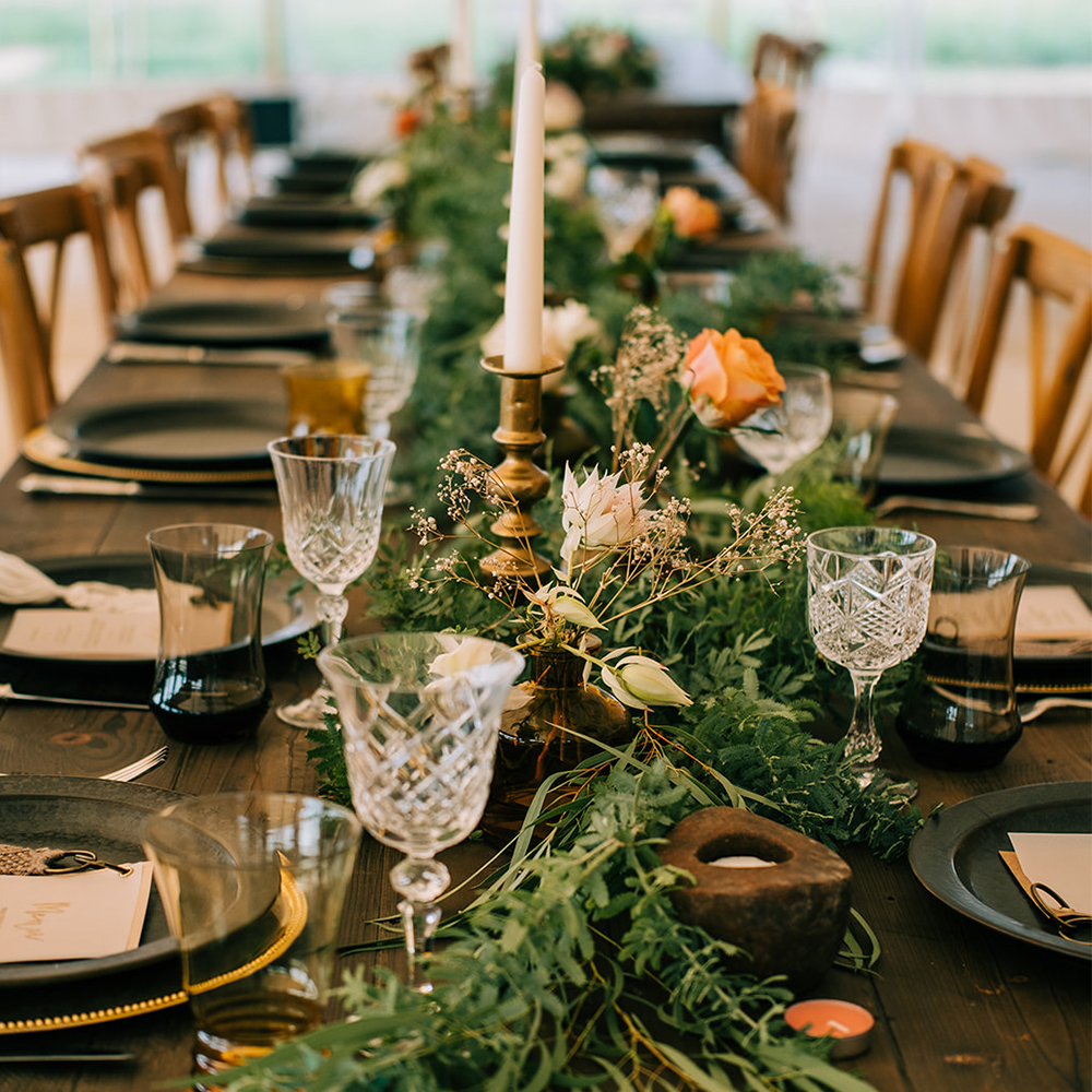 The Lusk Vintage Brass Candlestick Array Wedding and Event Hire