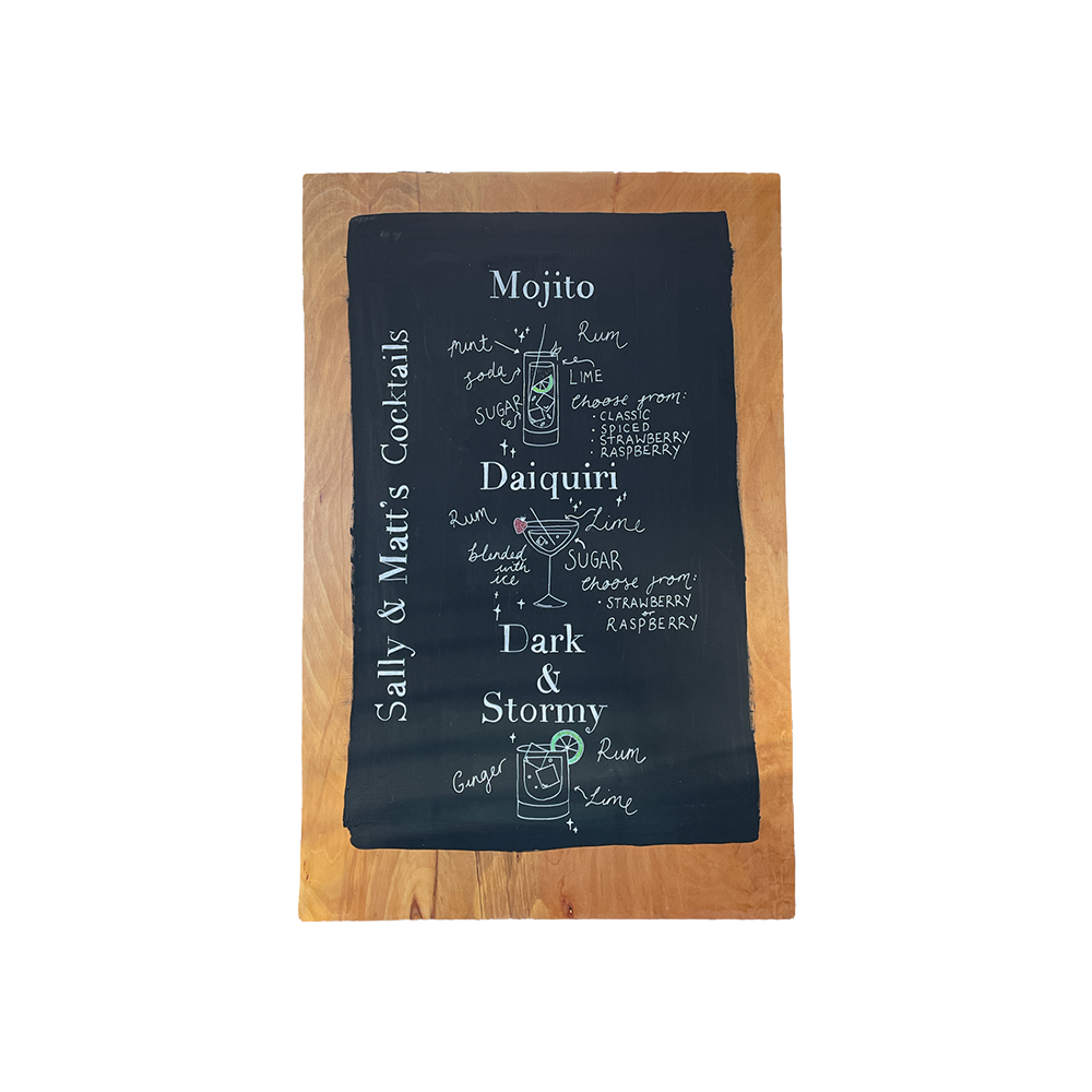 The Ellsom Ply Blackboard Sign Array Wedding and Event Hire