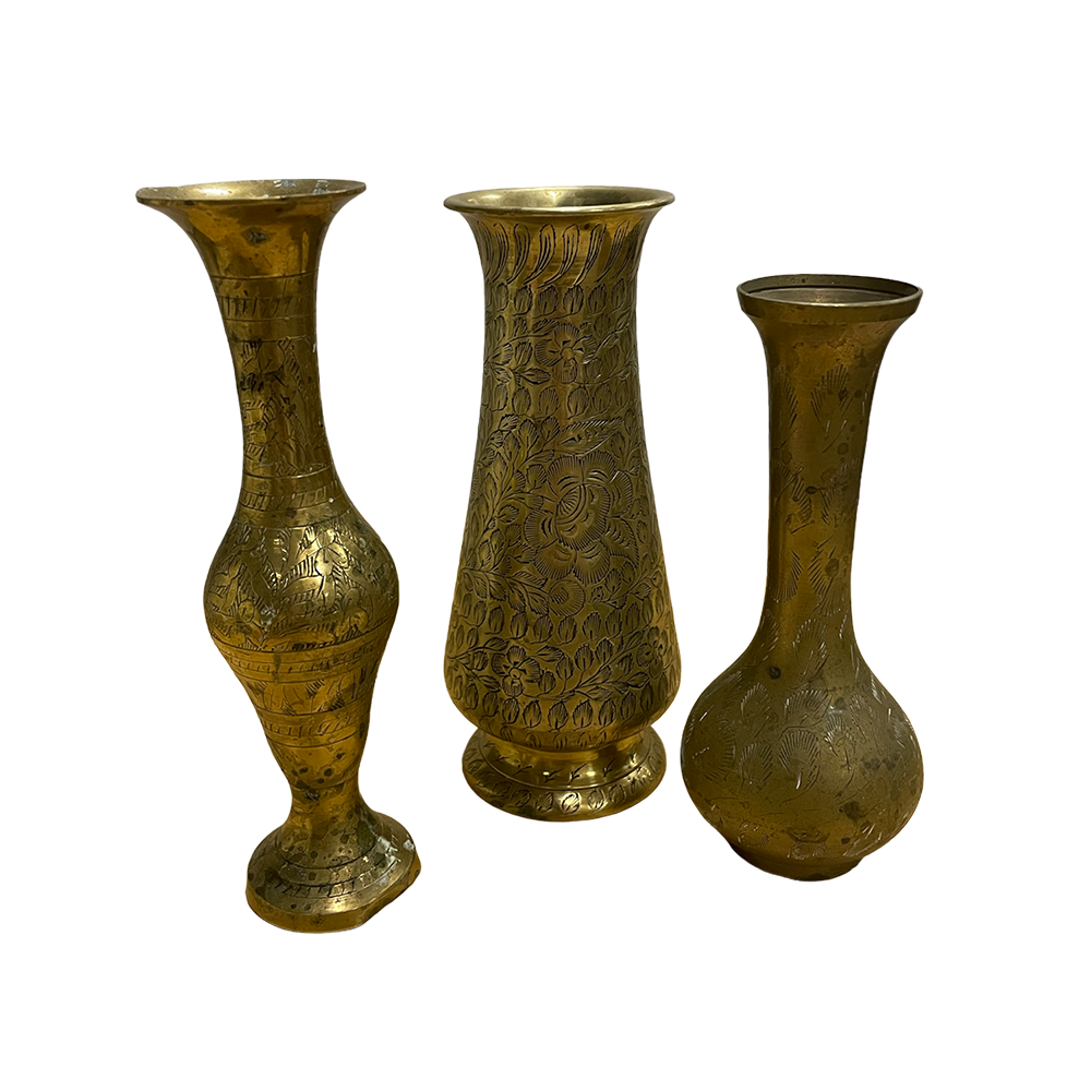 The Salma Large Brass Bud Vase Array Wedding and Event Hire