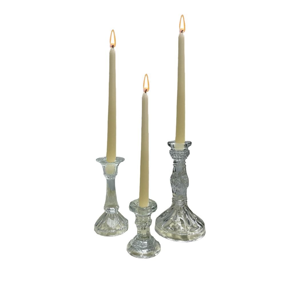 The Bray Vintage Glass Candlestick Array Wedding and Event Hire