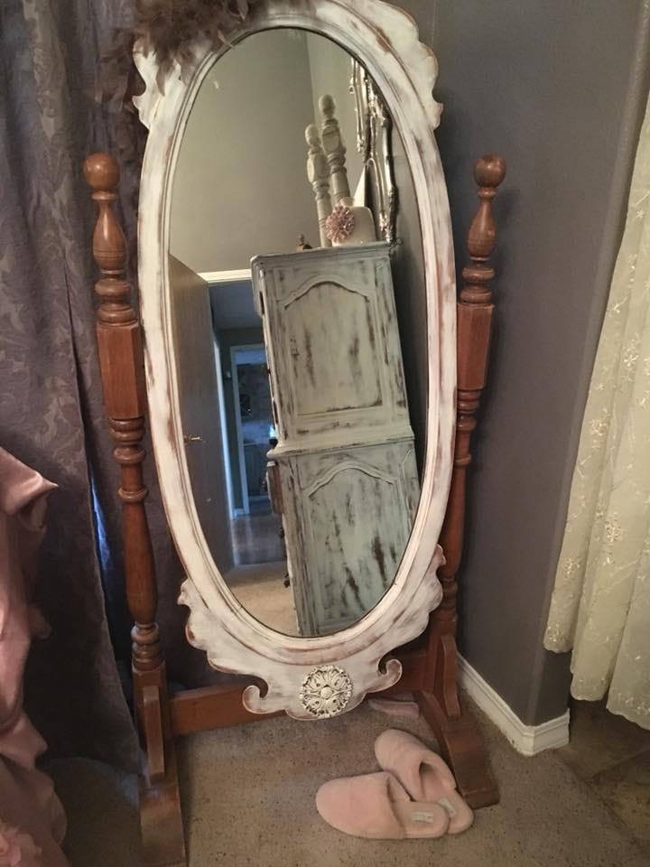 ff255 white/wood freestanding oval floor mirror For the Love of Pete