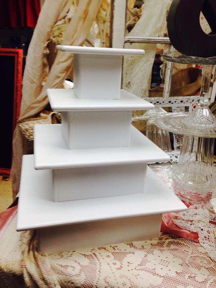 z101 white square cupcake stand 20"h For the Love of Pete Salem, Oregon