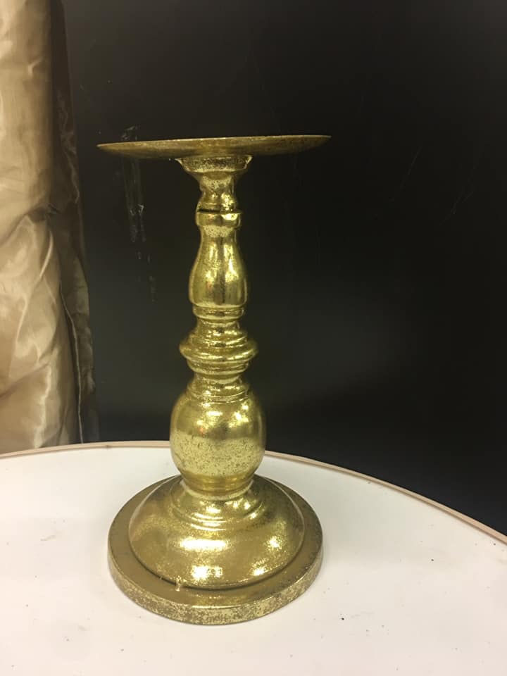 D325b 9" Small Gold Candle Holder For the Love of Pete Salem, Oregon
