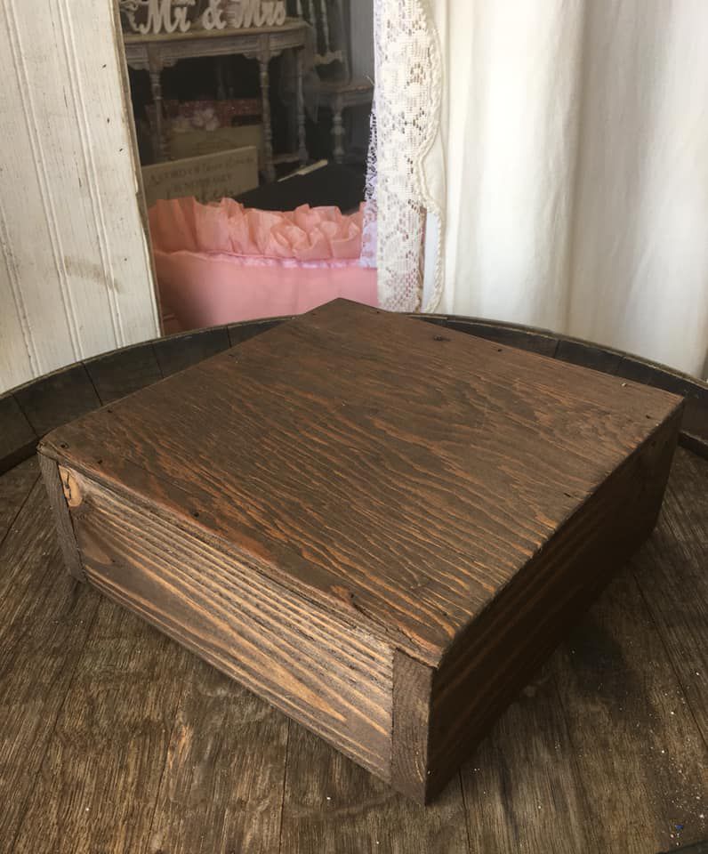 V565 dark stain square wood box 10" For the Love of Pete Salem, Oregon