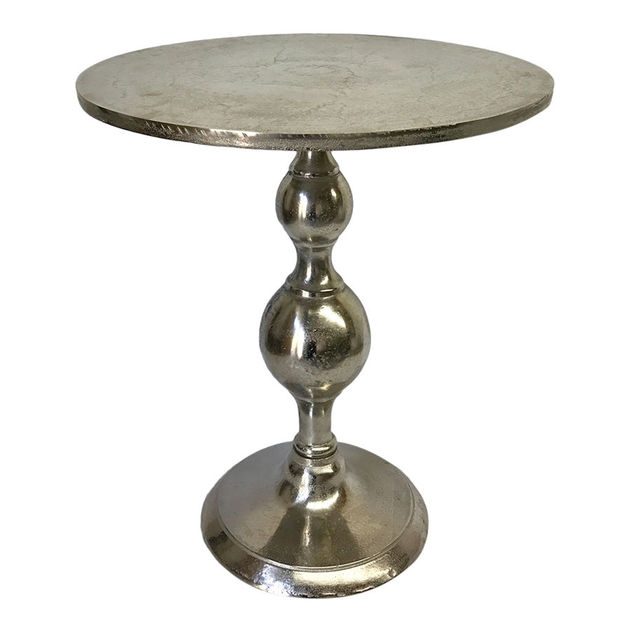 202035 Silver Turned Pedestal Side Table Embellish Vintage Rentals