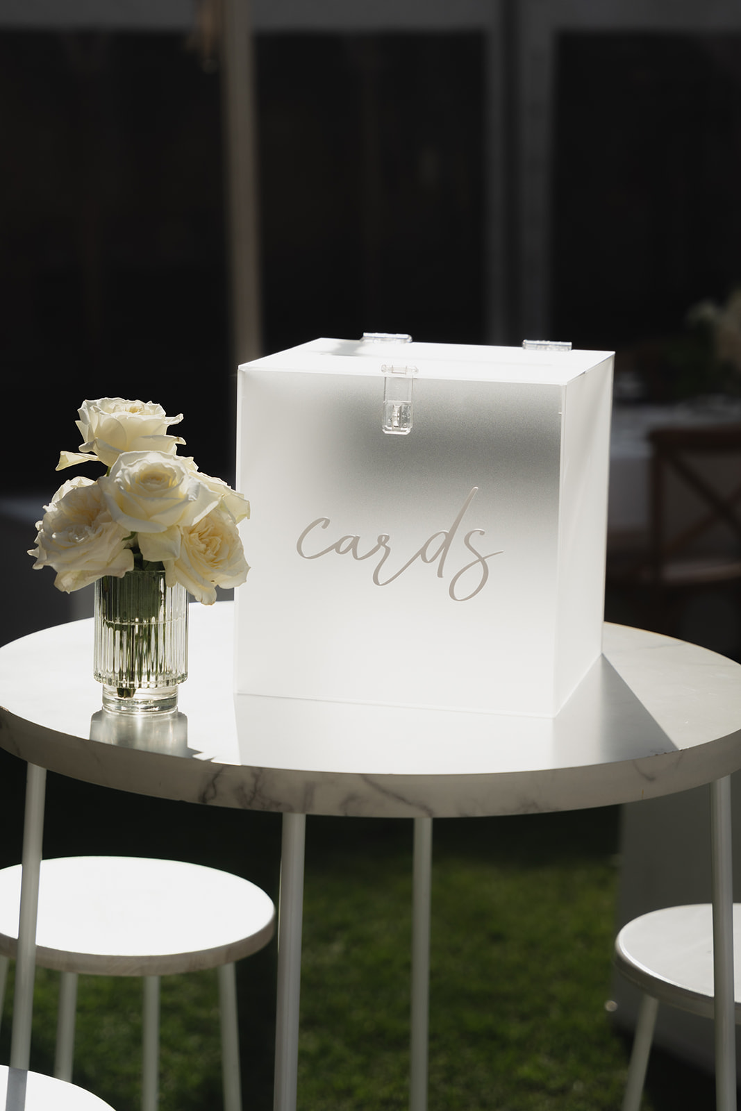 Modern Cards box (frosted acrylic with white writing) Found Collective
