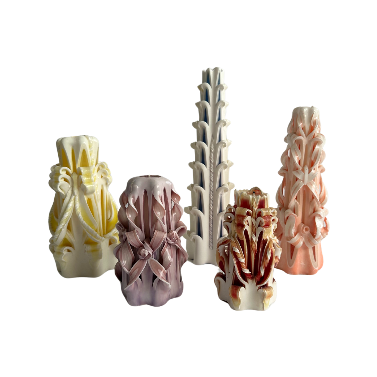 Set of 5 Wax Ribbon Candles - Assorted - Relics Rentals