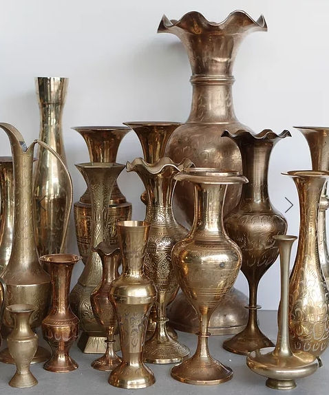 Brass Etched Vases  Vintage Whimsy Rentals