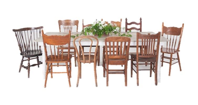 Farmhouse table with online mismatched chairs