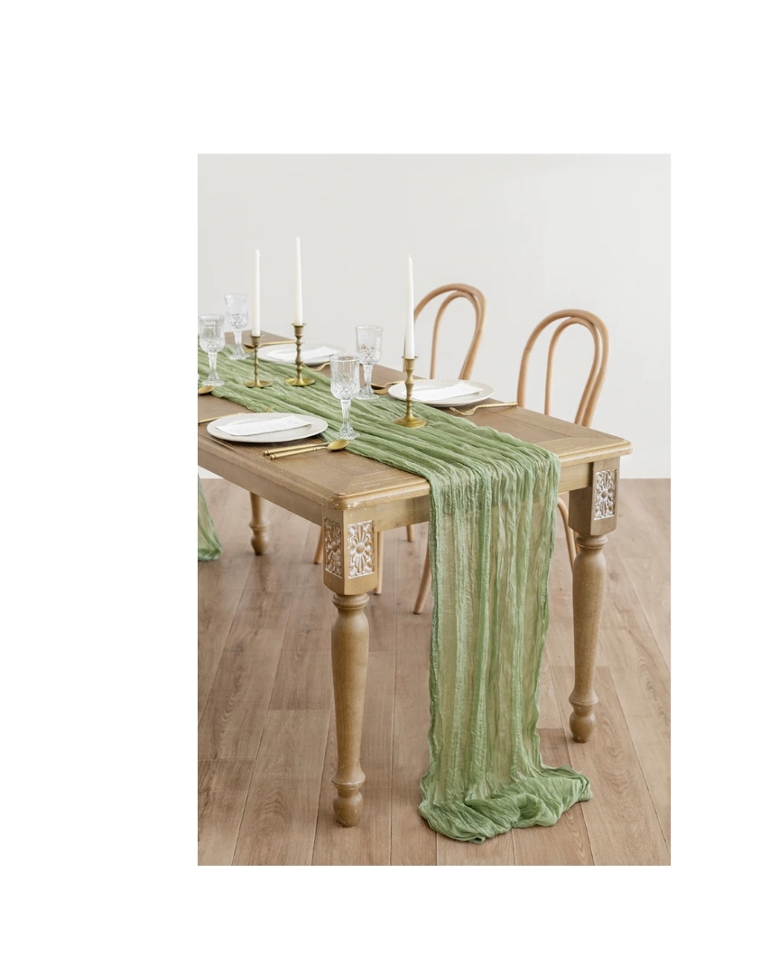 15' Sage Cheesecloth Tabe Runner Indigo Event Rentals