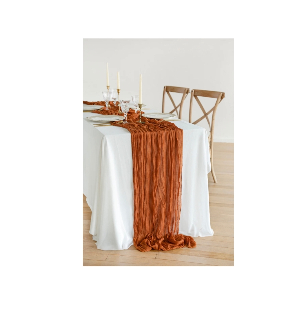 14' Rust Cheesecloth Table Runners Indigo Event Rentals