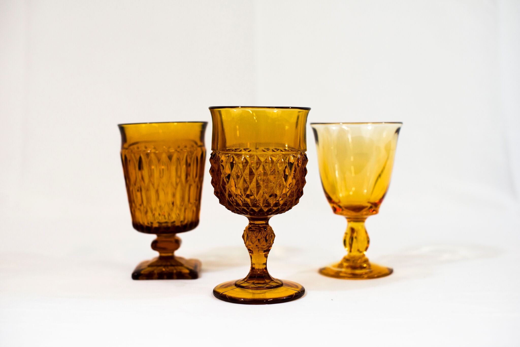 Amber Goblets (assorted collection) Indigo Event Rentals